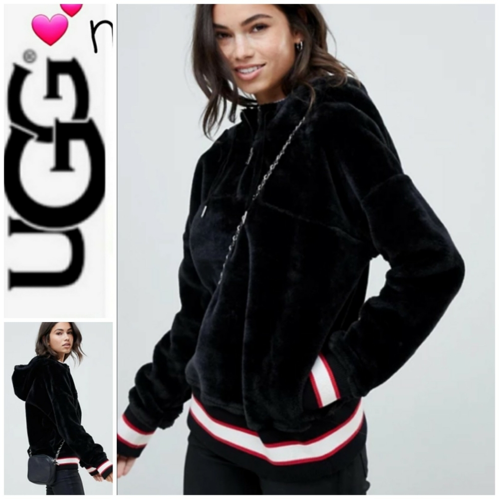 UGG Black Teddy Jacket with Red and White Accents